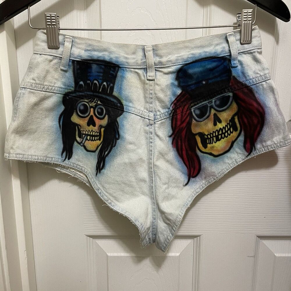 Vintage 80s Guns N Roses Airbrush Booty Short Denim Vest Set J. Neyrot Miami Art - Picture 4 of 14